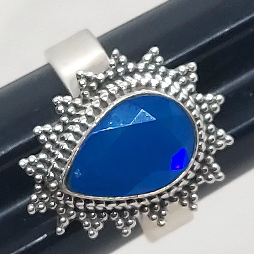 Blue Aurora opal 925 sterling silver ring size 6‎